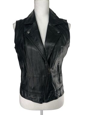 Cirana / Black Faux Leather Biker Style Moto Vest / Medium / Bikercore Goth